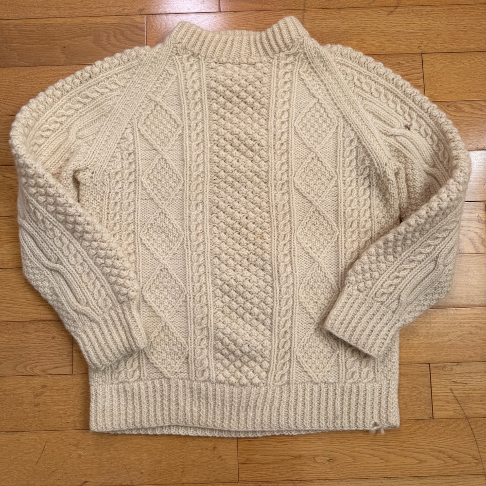 Vintage Robert Scott LTD Hand Knit 100% Pure Wool Cable Knit Sweater Cream